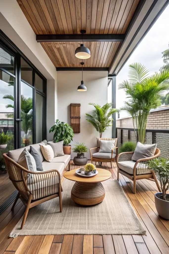 Balcony decoration with wooden accents: A Timeless Design Choice