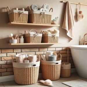 bathroom décor with woven baskets: why it works