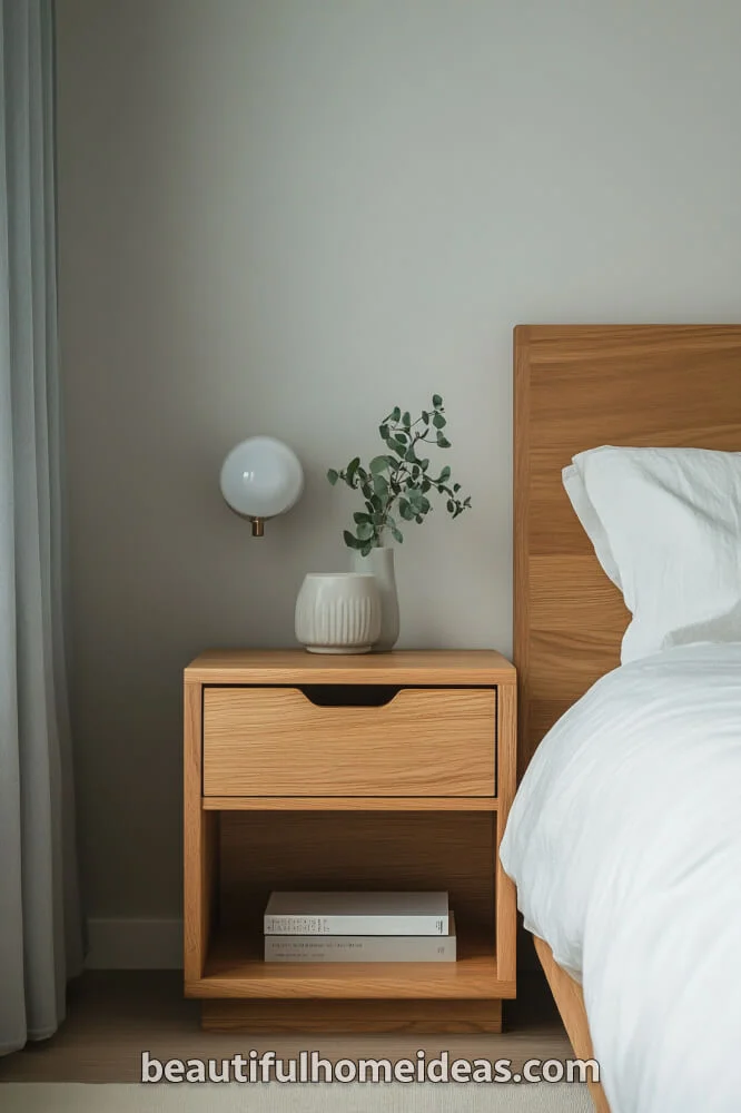 bedroom bedside table décor ideas: Minimalist Magic