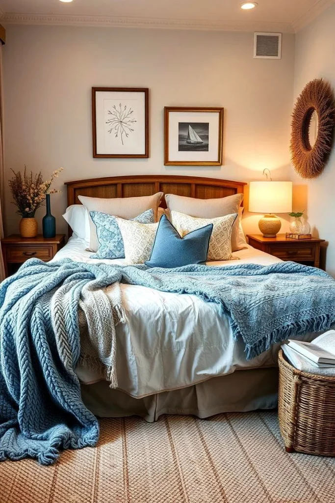 Color Coordination in Cozy Bedroom Throw Blanket Styling
