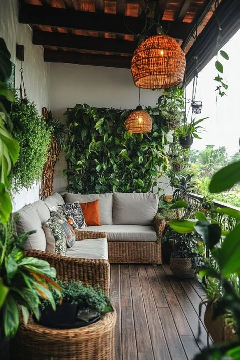 Colour coordination: Pairing woven plant baskets with paint, cushions, and accessories in balcony décor with woven plant baskets