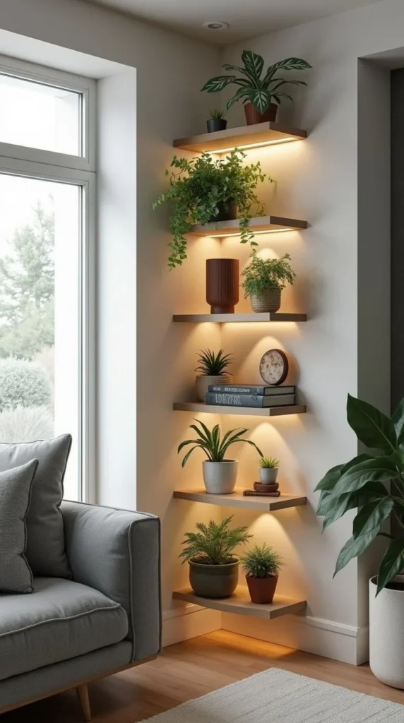 Corner Shelving: A Hybrid of Storage and Greenery