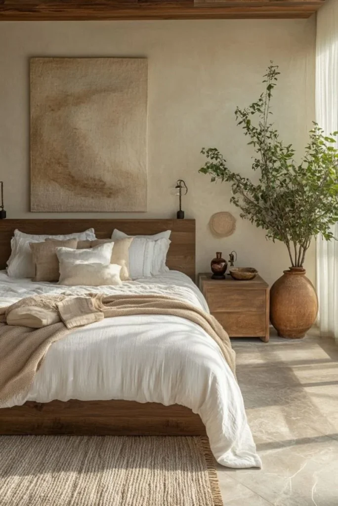 Creating a serene bedroom with natural handcrafted accents