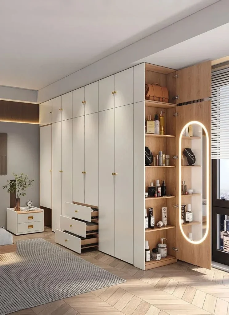 Designing functional layouts with wooden shelves