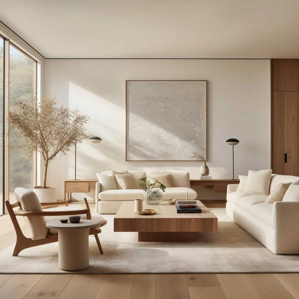 Furniture Selection: Minimalist Forms with Warm Finishes