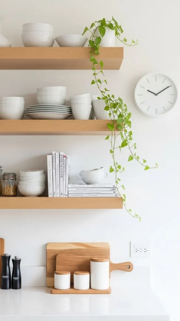 Integrating Light Wood Shelves with Functional Kitchen Zones