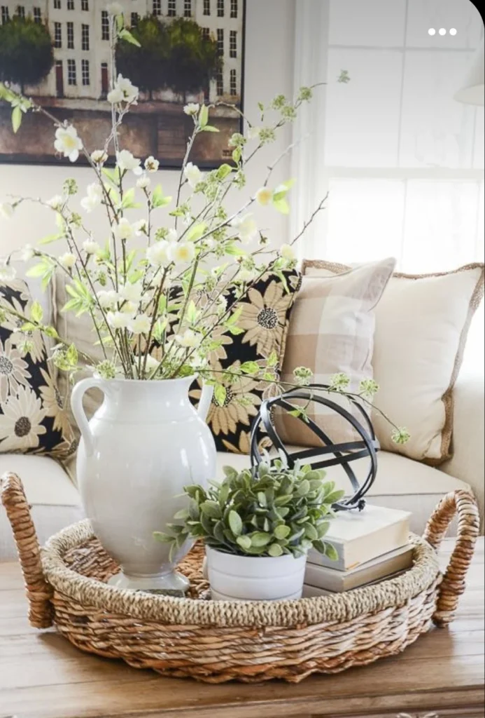 Living room styling using simple décor trays