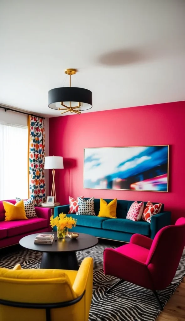 Living Room Wall Styling Ideas: Bold Colors and Patterns
