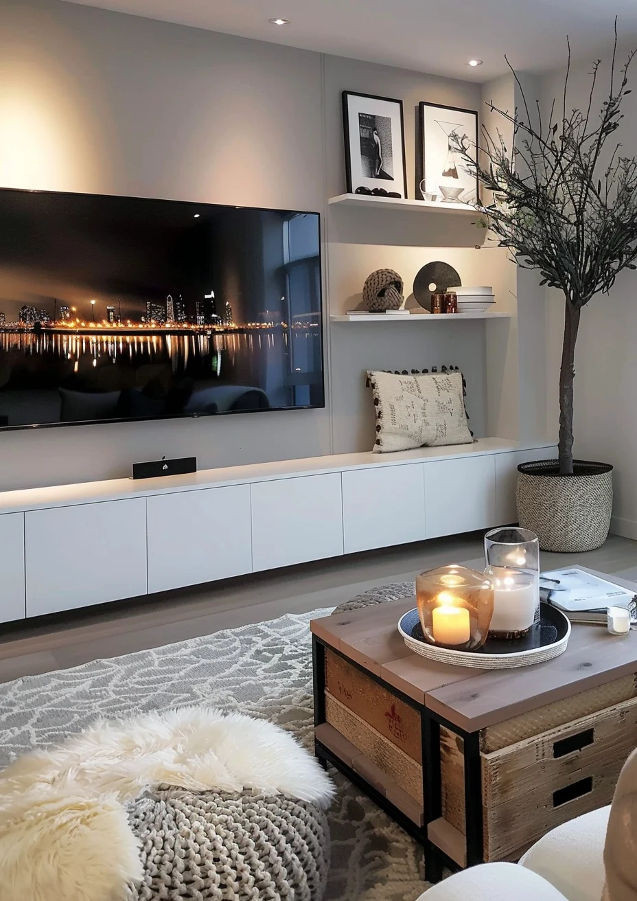 minimalist TV wall décor ideas: Embrace a Neutral Canvas