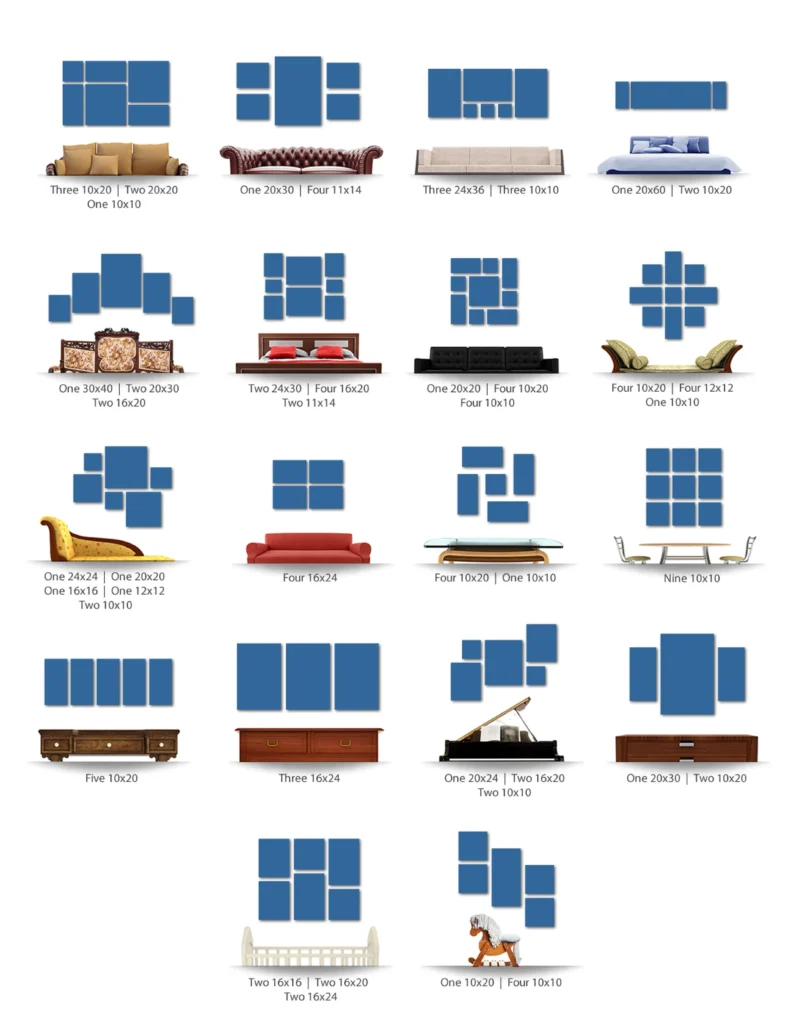 simple canvas wall arrangement ideas: the classic grid layout