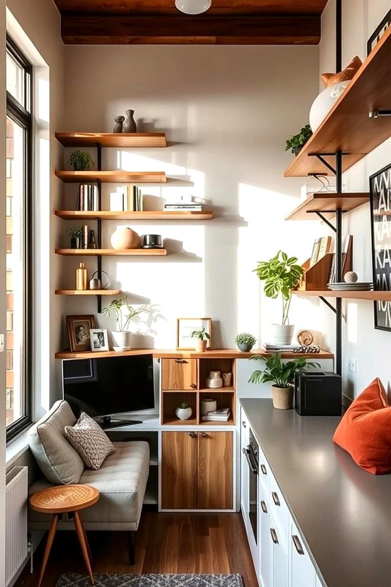 small apartment wall décor ideas: Maximize Vertical Space with Shelving