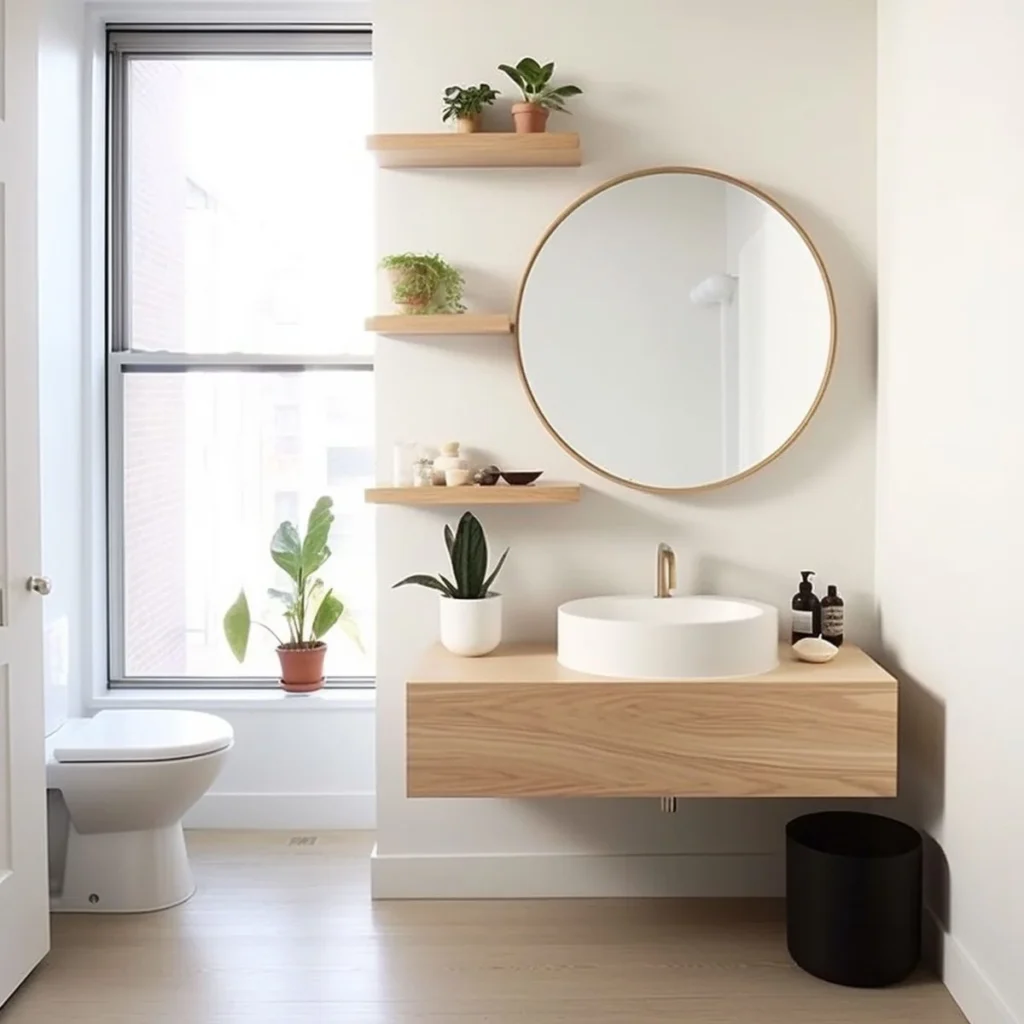 small bathroom floating shelf styling: why it works in tight spaces
