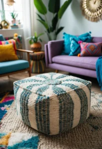 Why Living Room Décor with Woven Poufs Works in Modern Homes
