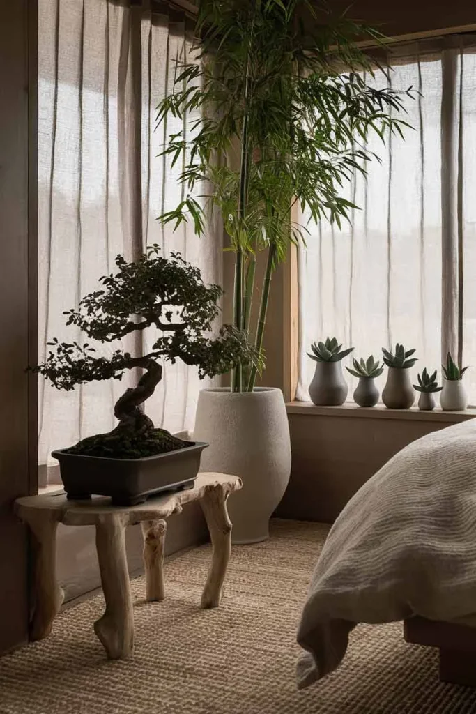 Bedroom serenity using clay pots