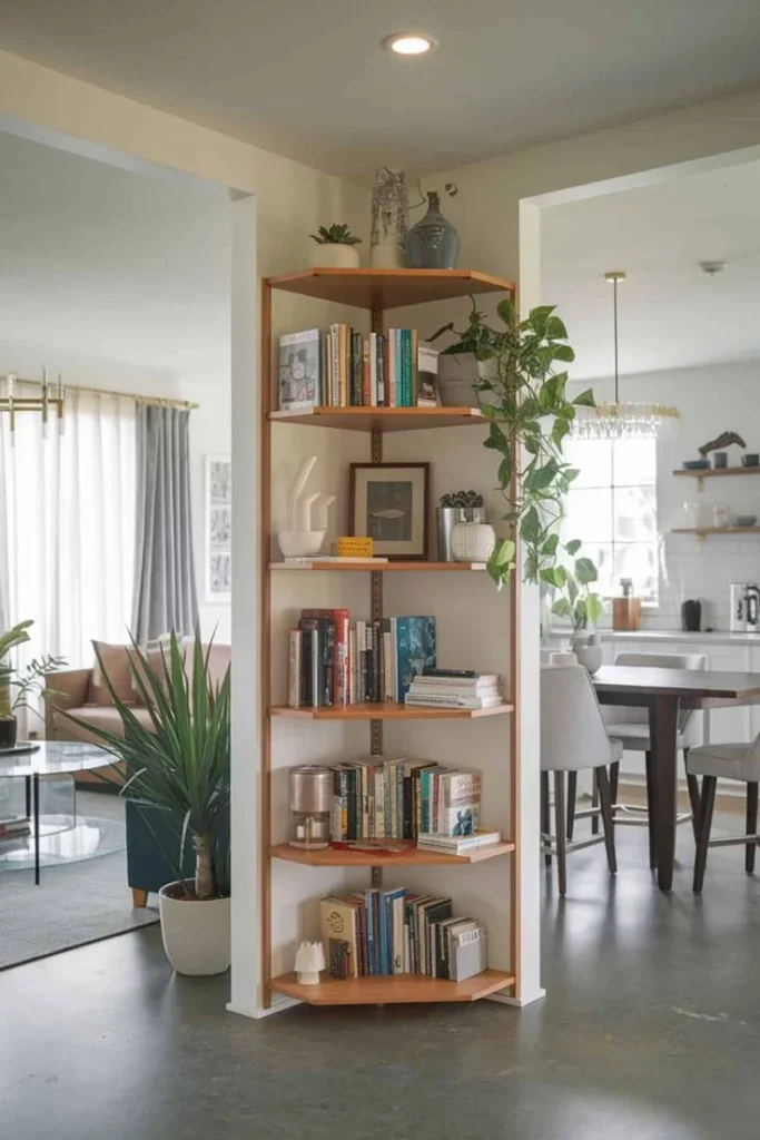 Color Palette and Finishes that Complement Minimalist Living Room Corner Shelf Styling
