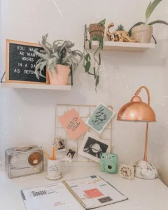 Designing a workspace décor with plants and books