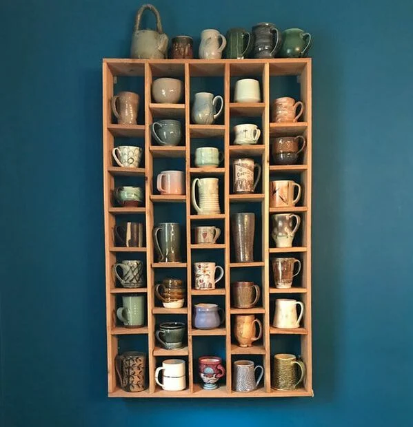 Displaying Clay Mugs on Open Shelves