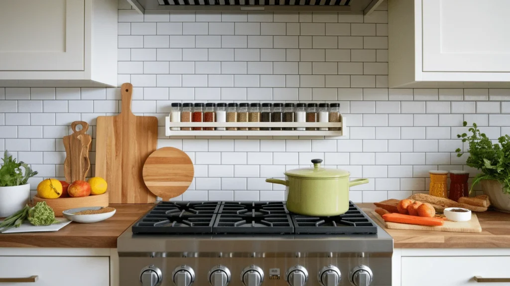 Integrating wooden racks into different kitchen zones