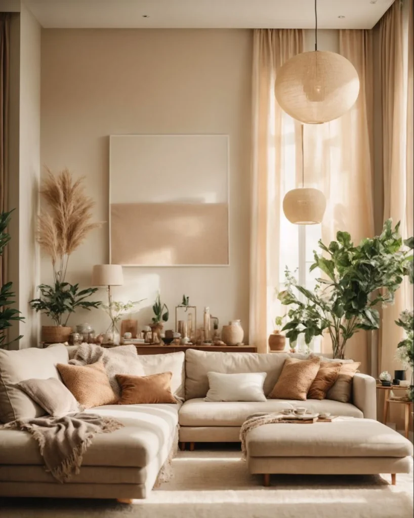 living room décor with beige color palette: why it works