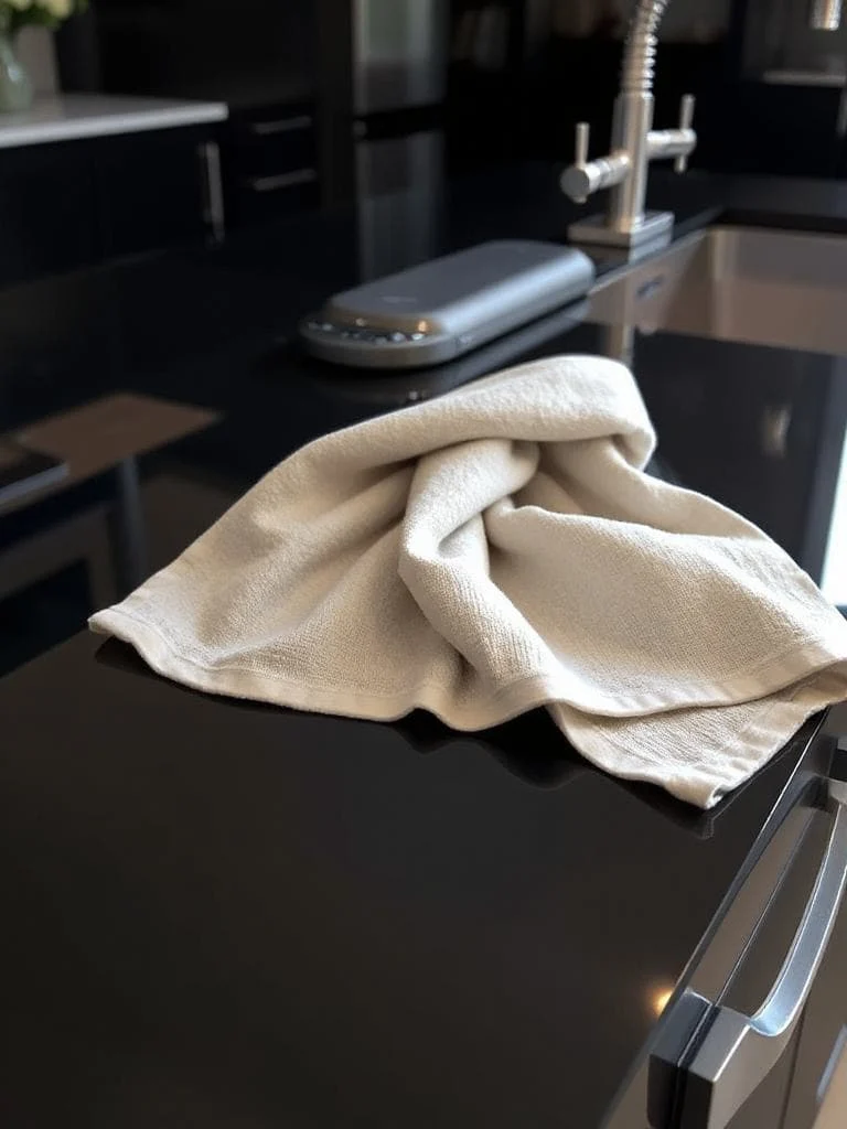 Pairing neutral dish towels with other kitchen elements