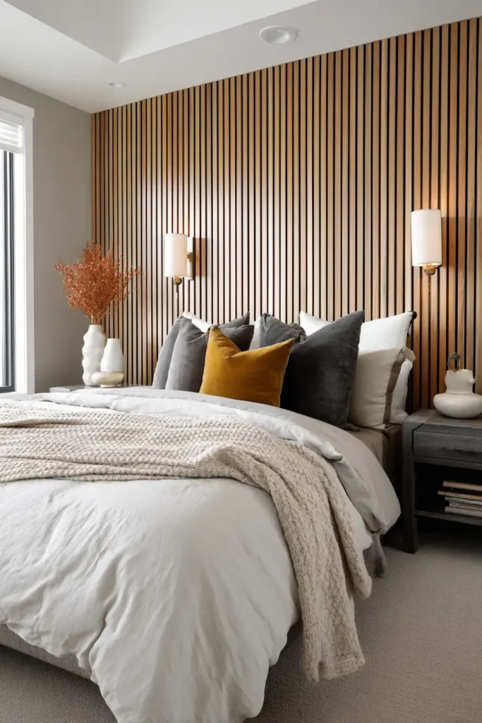 simple bedroom accent wall ideas: Adding Texture with Materials