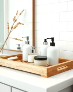 Small Bathroom Tray Styling Ideas: Minimalist Monochrome