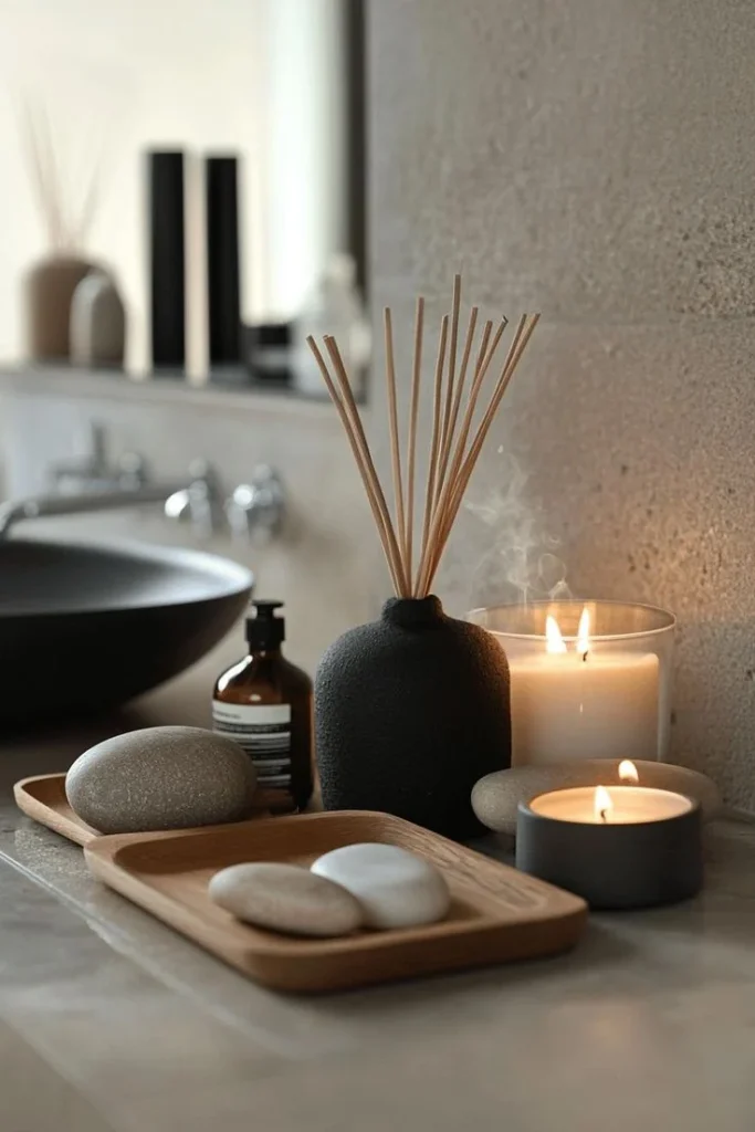spa bathroom décor with candles: Foundations of a Calming Retreat