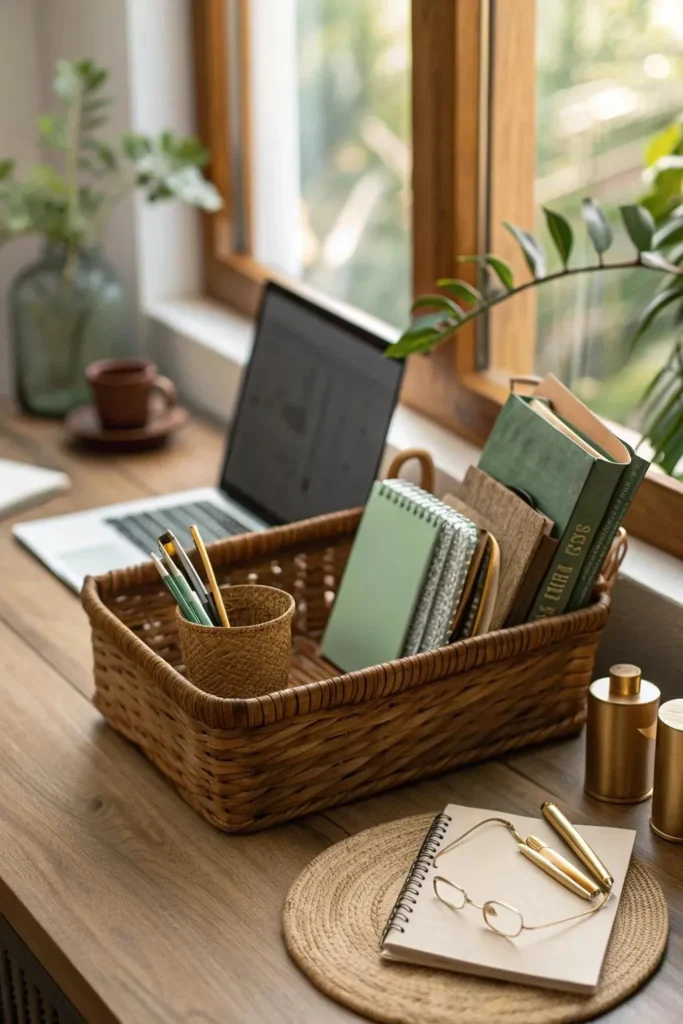 Strategic placement of baskets in your workspace décor with simple décor baskets