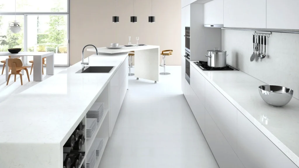 Visual Impact of Frosty Carrina vs Calacatta Nuvo in Different Rooms