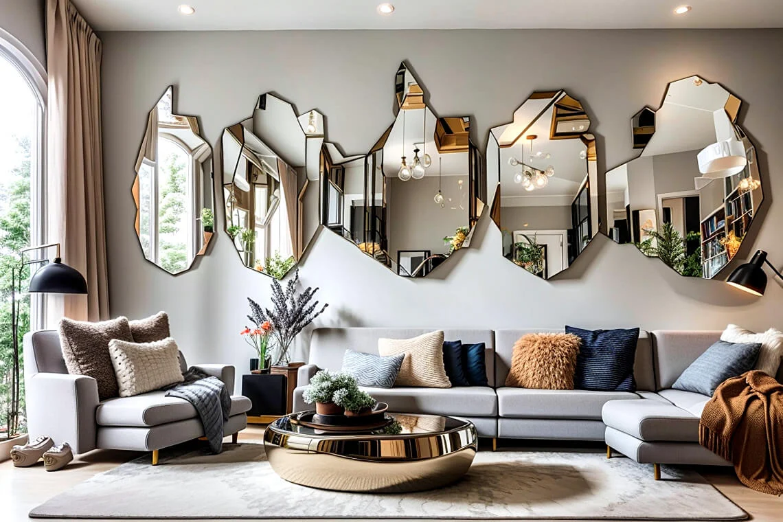 Wall décor ideas using mirrors in the Living Room