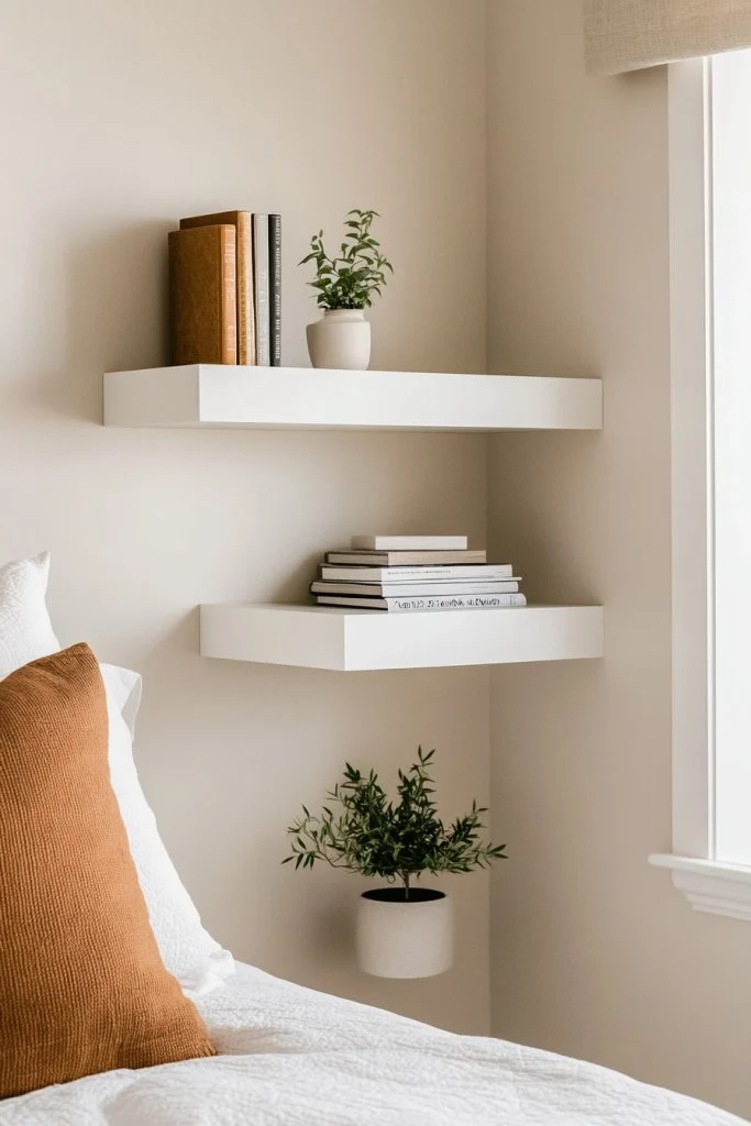 Why bedroom décor with simple floating shelves works in any style